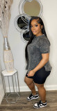 Plus Size Printed Casual Sports Short Sleeve Shorts Two Piece Set WAF-77590