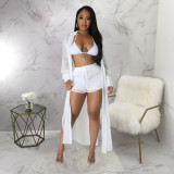 See-through Solid Chiffon Long Shirt And Shorts Two Piece Set YF-10501