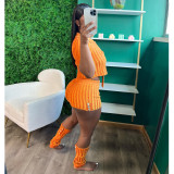 Single-breasted Striped Knit Two Piece Shorts Set GDYF-6904