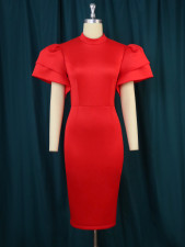 Plus Size Stand Collar Flare Sleeve Dress GKEN-221202