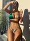 Sexy Print Color Block Tie Up Bikinis Two Piece  CASF-6371