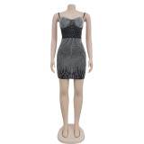 Mesh Hot Drill Sleeveless Mini Dress BY-6368
