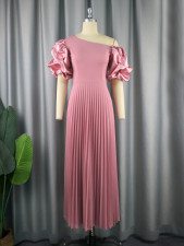 Plus Size Solid Elegant Pleated Dress GKEN-030112