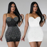 Mesh Hot Drill Sleeveless Mini Dress BY-6368