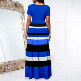 Short Sleeve Stripe Print Maxi Dress XHSY-19575
