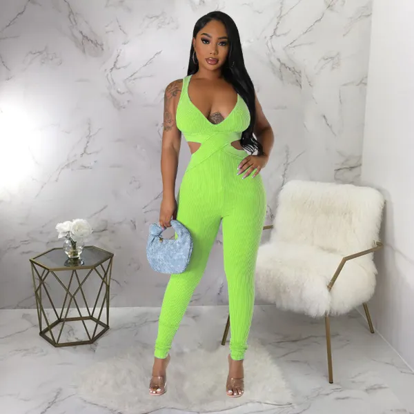 Sexy Sleeveless V Neck Tight Jumpsuit YF-10515