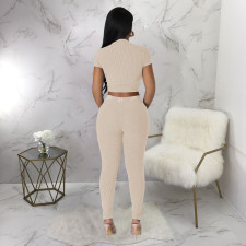 Solid Color O Neck Tops And Pants Tight 2 Piece Set YF-10514