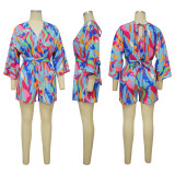 Fashion Print Long Sleeve Backless Romper With Belt YF-10517