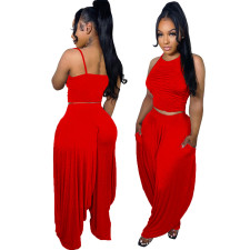 Solid Sleeveless Sling Loose Two Piece Pants Set GDNY-2216