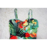 Sexy Print Sling Backless Flare Jumpsuit With Belt YF-10516