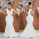Solid Color V Neck Pleated Maxi Dress BY-6357