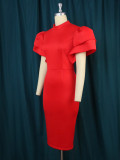 Plus Size Stand Collar Flare Sleeve Dress GKEN-221202