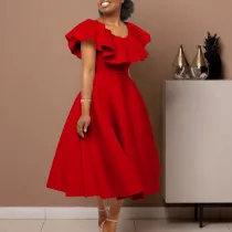 Plus Size Fashion Ruffle Party Dress GATE-D367