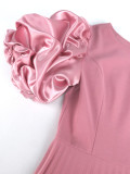 Plus Size Solid Elegant Pleated Dress GKEN-030112