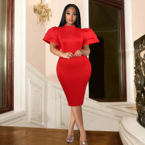 Plus Size Stand Collar Flare Sleeve Dress GKEN-221202