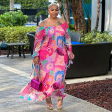 Plus Size One Shoulder Print Maxi Dress NY-10465