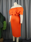 Plus Size Off Shoulder Midi Dress GKEN-030209