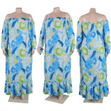 Plus Size One Shoulder Print Maxi Dress NY-10465
