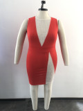 Plus Size Hot Drilling Mesh Patchwork Bodycon Dress OSM-5303