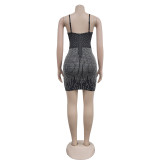 Mesh Hot Drill Sleeveless Mini Dress BY-6368