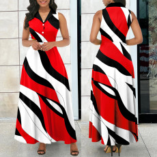 Sleeveless Print V Neck Maxi Dress XHSY-19573
