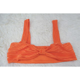 Solid Color Sling Tops And Pleated Slit Skirt 2 Piece Set YF-10503