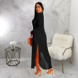 See-through Solid Chiffon Long Shirt And Shorts Two Piece Set YF-10501