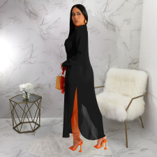 See-through Solid Chiffon Long Shirt And Shorts Two Piece Set YF-10501