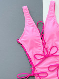 Solid Hollow Out Bandage One Piece Swimsuit CSYZ-A23H