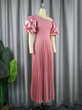 Plus Size Solid Elegant Pleated Dress GKEN-030112