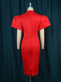 Plus Size Stand Collar Flare Sleeve Dress GKEN-221202