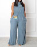 Solid Color Sleeveless Wide Leg Jumpsuit GDNY-2220
