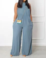 Solid Color Sleeveless Wide Leg Jumpsuit GDNY-2220
