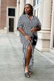 Stripe Half Sleeve Long Shirt Dress XMY-9414