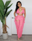 Sexy Knit Tassel Hollow Out Two Piece Pant Sets ZSD-0225