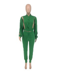 Solid Zipper Long Sleeve 2 Piece Pants Set ZDF-31286