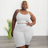 Plus Size Casual Solid Sling Vest And Shorts Sport Suit NNWF-7839