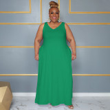Plus Size Solid Color V Neck Sleeveless Maxi Dress NNWF-7860