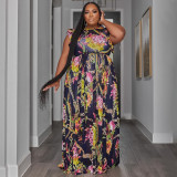 Plus Size Casual Sleeveless Tie Up Print Dress NNWF-7854