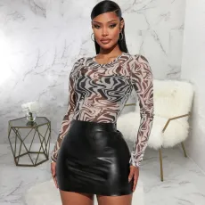 Fashion Mesh Print Long Sleeve Bodysuit SMR-11976