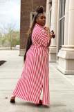 Stripe Half Sleeve Long Shirt Dress XMY-9414