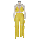 Sexy Knit Tassel Hollow Out Two Piece Pant Sets ZSD-0225