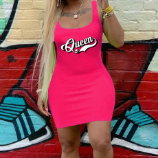 Queen Letter Print Casual Mini Dress ZNF-003