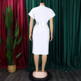 Plus Size Fashion V-neck Sexy Midi Dress With Belt GATE-D366