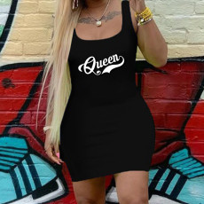 Queen Letter Print Casual Mini Dress ZNF-003