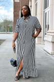 Stripe Half Sleeve Long Shirt Dress XMY-9414