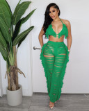 Sexy Knit Tassel Hollow Out Two Piece Pant Sets ZSD-0225