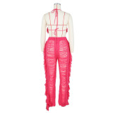 Sexy Knit Tassel Hollow Out Two Piece Pant Sets ZSD-0225