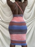 Sexy Sling Backless Print Dye Midi Dress QXTF-8848