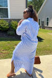 Stripe Half Sleeve Long Shirt Dress XMY-9414